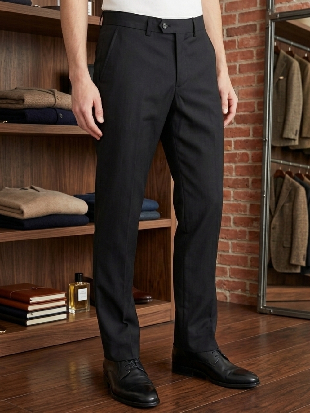 Needle & Stitch Men’s Black Wool Blend Dress Pants Size 32S Slim Flat Front